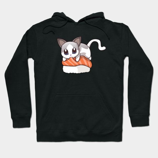 White Cat Salmon Sushi Hoodie by Myanko